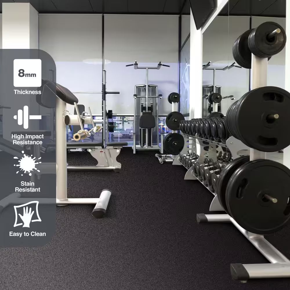 Black 18 In. W X 18 In. L X 0.3 In. Thick Rubber Exercise\Gym Flooring Tiles (6 Tiles\Case) (14.3 Sq. Ft.)
